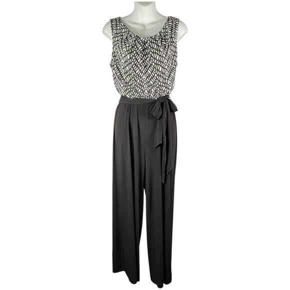 ROZ& ALI Pants - ROZ& Ali Black White Sleeveless Jumpsuit W/ Tie Waist Elegant Wide Leg Size 10P